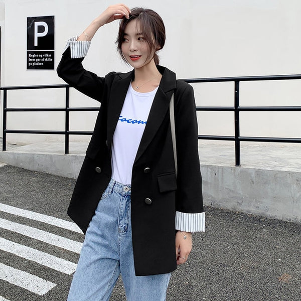 Casual Double Breasted Women Jackets Notched Collar Spring Women Blazer Jacket Autumn Female Outerwear Elegant Ladies Coat 2020