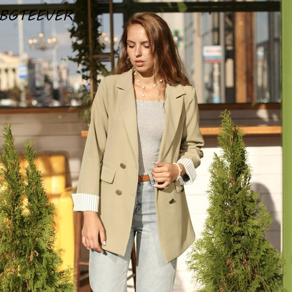 Casual Double Breasted Women Jackets Notched Collar Spring Women Blazer Jacket Autumn Female Outerwear Elegant Ladies Coat 2020