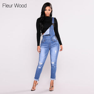 FLEUR WOOD Jeans Bib Female Hole Slimming Feet Jeans Women High Elastic Plus Size Stretch Jeans Female Washed Denim skinny Jeans